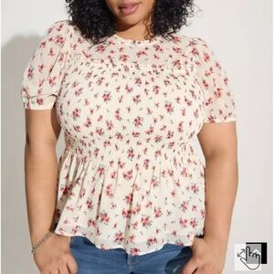 Torrid Floral Chiffon Ruffle Mock Neck Smocked Crop Top Size 4X